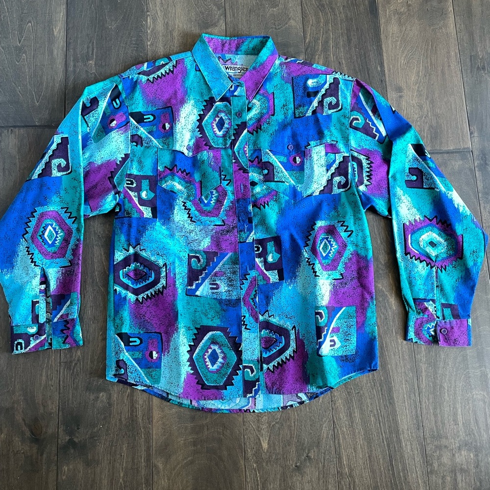 VINTAGE WRANGLER AZTEC BUTTON DOWN WOMEN’S WESTERN SHIRT SIZE XL